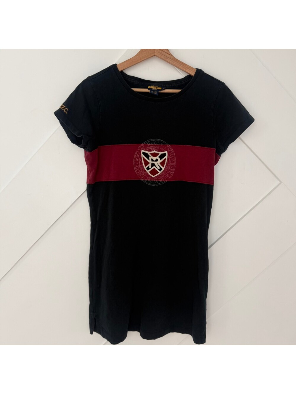 Vintage Archive Ralph Lauren Rugby Black and Burgundy Short Sleeve Dress Size L